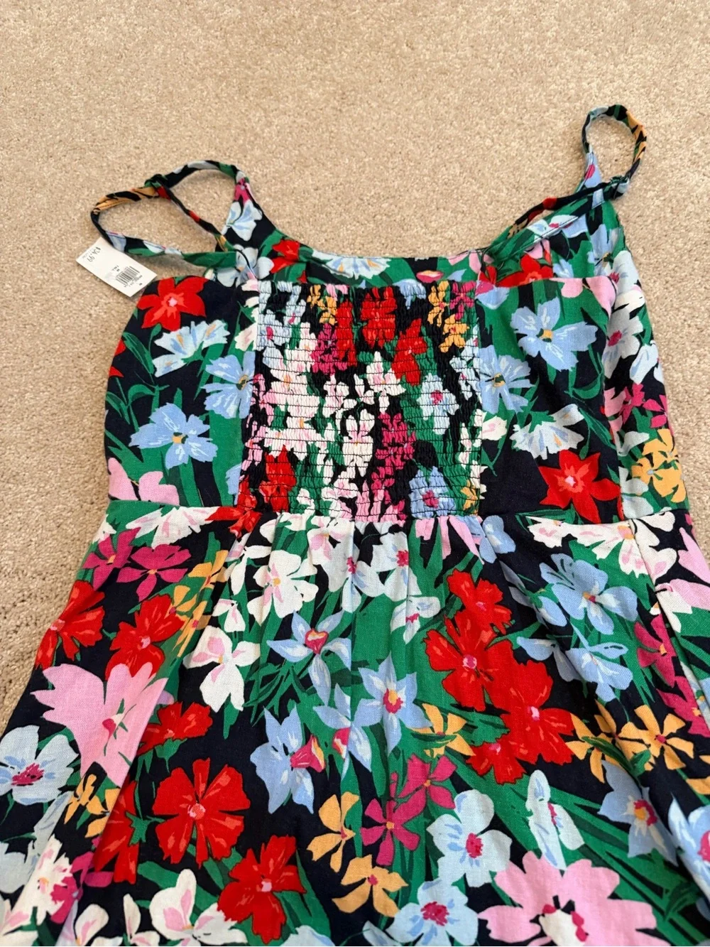 Old Navy Black Floral Sundress with Red Pink Blue Green & Yellow Blooms